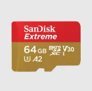 SanDisk Extreme microSDXC SQXAH 64GB V30 U3 C10 Memory Card