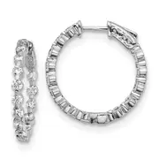 Sterling Silver Shimmer Rhodium-Plated 28 Stone 2.7mm Cz In And Out Round Hinged Hoop Earrings
