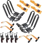 Kayak Roof Rack 2 Pairs Heavy Duty J-Bar Carrier Holder for Canoe, SUV, Cars, Truck, Surf Ski, Tie-Mount on Car Roof Top Crossbar for Trip - Includes 8 Pcs Ratchet, Set of 4