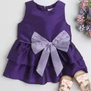 Girls Purple Bow Applique Sleeveless Party Dress