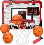 [Dilabnda] Mini Indoor Basketball Hoop Set for Kids Adults with Scoreboard, Cheer Sound Effect, 4 Balls, Over The Door Mini Basketball Hoop for Portable Indoor Outdoor Backyard Playground