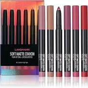 EnMart 6 Pcs Matte Lipstick Set, Lip Liner Crayon Pencil, Nude Longwear Waterproof Long Lasting Soft Pen, Red Brown Lipstic Female Christmas Cosmetic Makeup Lip Gloss Kit for Women