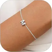 [Silvora] 925 Sterling Silver Initial Letter Bracelet Women's Jewellery - A to Z, 6.3" + 2" Adjustable Personalized 26 Alphabet Jewelry Initial Bracelets for Women