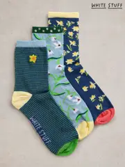 White Stuff Blue Spring Floral Ankle Socks 3 Pack (F20605) | $35