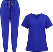 [ａ aternee] Women Scrub Uniform Set Elastic Waist Nursing Uniforms for Pet Shop Healthcare