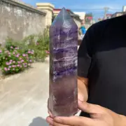 2.2lb Natural colourful Fluorite Obelisk Quartz Crystal Wand Tower Point Healing