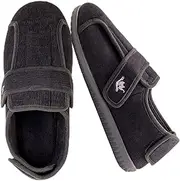 [EUROPEAN SOFTEST] Men's Wide 80-D Memory Foam Diabetic Slippers with Adjustable Closures Breathable Washable Indoor/Outdoor House Shoe w/Anti Slip Sole, Black, 12 Wide