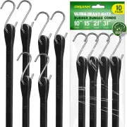 Bungee Cords with Hooks (10 Pack) Heavy Duty Outdoor Rubber Tarp Straps in 10",