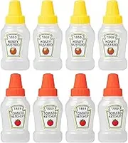 YASUOA 8 Pieces Mini Mustard Ketchup Squeeze Bottles, 25ml Portable Ketchup Containers for Kids, Small Plastic Refillable Condiment Container for Sauce Honey Bento Box Salad Dressing BBQ Camping