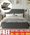CHESTER GAS LIFT DOUBLE QUEEN KING SIZE GREY CHARCOAL BIEGE FABRIC BED FRAME