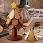Decorative Walnut Wooden Trivets Anti Scald Foldable Table Mats Dining Table