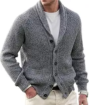 [Generic] Men's Button Casual Cardigans Shawl Collar Sweater with Pockets Shawl Collar Buttons Knit Cardigan Sweater