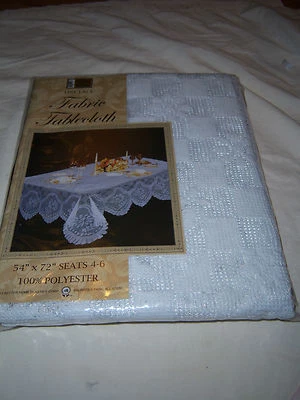 BETTER HOME FINE LACE FABRIC TABLECLOTH - WHITE - 54 x 72