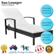 Sun Lounger with Cushion Garden Recliner Lounge Deck Patio Outdoor Chair Black