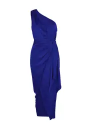 Misha Brooks Draped Satin Midi Dress - Bright Blue - 8 8