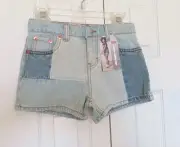 Levis Girls Denim Shorts 6X Girlfriend Blue Patchwork NWT $8