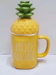 Rae Dunn HELLO SUNSHINE Coffee Mug With Pineapple Topper