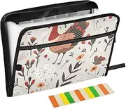 Quteprint 13 Pockets Expanding File Folder with Zipper Closure, Cute Turkey Leaves Flower Accordion File Folder with Sticky Labels, Letter Size A4 Papers Expandable File Document Organizer