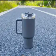 New Gray 40 oz TUMBLER Cup Stainless Steel with Handle Straw Lid