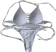 [Jueshanzj] Women's Tie Side Strappy Solid Color Bathing Suits