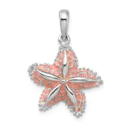 Sterling Silver De-Ani Rhodium-Plated Polished Enameled Starfish Pendant