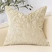 Yangest Beige Twigs Throw Pillow Cover Branches Velvet Cushion Case Neutral Pillowcase for Sofa Couch Bedroom Living Room Home Decor,18x18 Inch