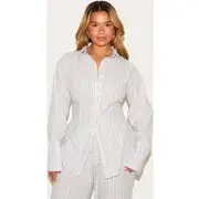 Shape Stone Striped Lace Up Cinched Back Button Front Shirt, Stone