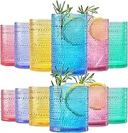 Colored Reusable Plastic Drinking Glasses, Hobnail Shatterproof | 6X 10 OZ Lowball & 6X 13 OZ Highball | Tritan Tumblers, Acrylic Unbreakable, Dishwasher Safe Water Cups, BPA-free, Indoor, Outdoor