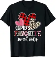 [VidiAmazing] Cupid's Favorite Lunch Lady Three Hearts Valentines Day T-Shirt ds480 T-Shirt (L)