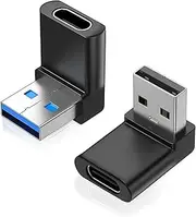 AreMe 2 Pack Right Angle USB A to USB C Adapter, 90 Degree Up and Down Angle USB 3.0 Male to Type C Female Connector for PC, Laptop, Tablet and Phones