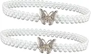 [Yardenfun] Women's Elastic Pearl Belts Butterfly Waist Chain for Bride to Be Elegant Bridal Sash Belt Stretchable Wedding Dress Belt