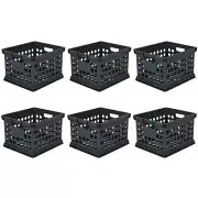 Sterilite Stackable Plastic Storage Open Crate Bin Organizer Box, Black (6 Pack)