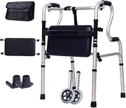 Walker,Rollator Walker Adult Aluminum Walker for Seniors ，with Wheels and PU Seat Lightweight Folding Walking Frame Height Adjustable Little Surprise