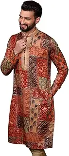 [KISAH] Men Red Kurta, Cotton, Full Sleaves, Knee Length, Straight, Mandarin Collar Ethnic wear | Traditional Wear for Men