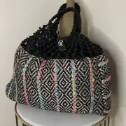 Circus by Sam Edelman Woven Multicolor Black Neon Tote Silver Thread Bag NWT