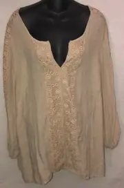 Carolyn Taylor Beige 3/4 Sleeve Peasant Top With Crochet Lace Detail - 1X
