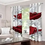 Blackout Curtains red Rose 2 x W132cm x D213cm Polyester Window Curtain 3D Printed Shading Curtains Drapes for Bedroom Living Room Decor