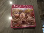Thomas Kinkade Studios Summer In Cobblestone Village 1000 Puzzle New Ceaco Tin