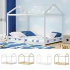 Oikiture Kids Wooden Bed Frame Timber House Beds Base Single Double White Beige