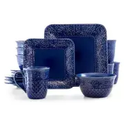 Elama Traditional Blue Stoneware Dinnerware Set Indigo 16-Piece (Service for 4)
