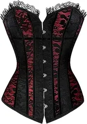 [Pitauce] Women's Lace Up Boned Overbust Corset Medieval Renaissance Steampunk Bustier Top Bodyshaper Underbust Waist Bodice