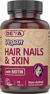 Deva Vegan Vitamins Hair, Nails & Skin Supplement with 500 mcg of Biotin Per Tablet - 90 Tablets