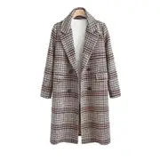 Nevenka Womens Classic Long Wool Blend Coat Lapel Plaid Double Breasted Overcoat-Grey