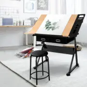 Drafting Table Stool Set Adjustable Drawing Desk Removable Side Pigment Shelf