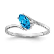 14k White Gold 7x3.5mm Marquise Blue Topaz AA Diamond ring
