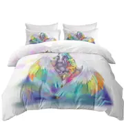 Colorful Rainbows and Starlight Pegasus Quilt Cover