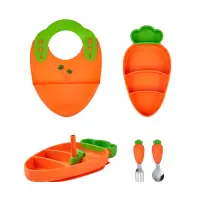 在飛比找蝦皮商城精選優惠-矽膠嬰兒吸盤嬰兒餵食胡蘿蔔碗套裝帶不銹鋼勺子