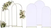 Vincidern Wedding Arch Backdrop Stand and Cover Set, 6.6FT/5.9FT/4.9FT, 3 Gold Metal Stands With 3 White Spandex Covers for Parties, Bridal, Wedding Ceremony