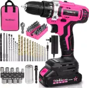 Pink Cordless Drill Set, 20V Lithium-Ion Power Drill Set for Women with 67Pcs Dr