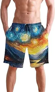 [XYMZR] Starry Night Landscape Men's Swim Trunks Quick-Dry Bathing Suit Swimming Board Shorts S